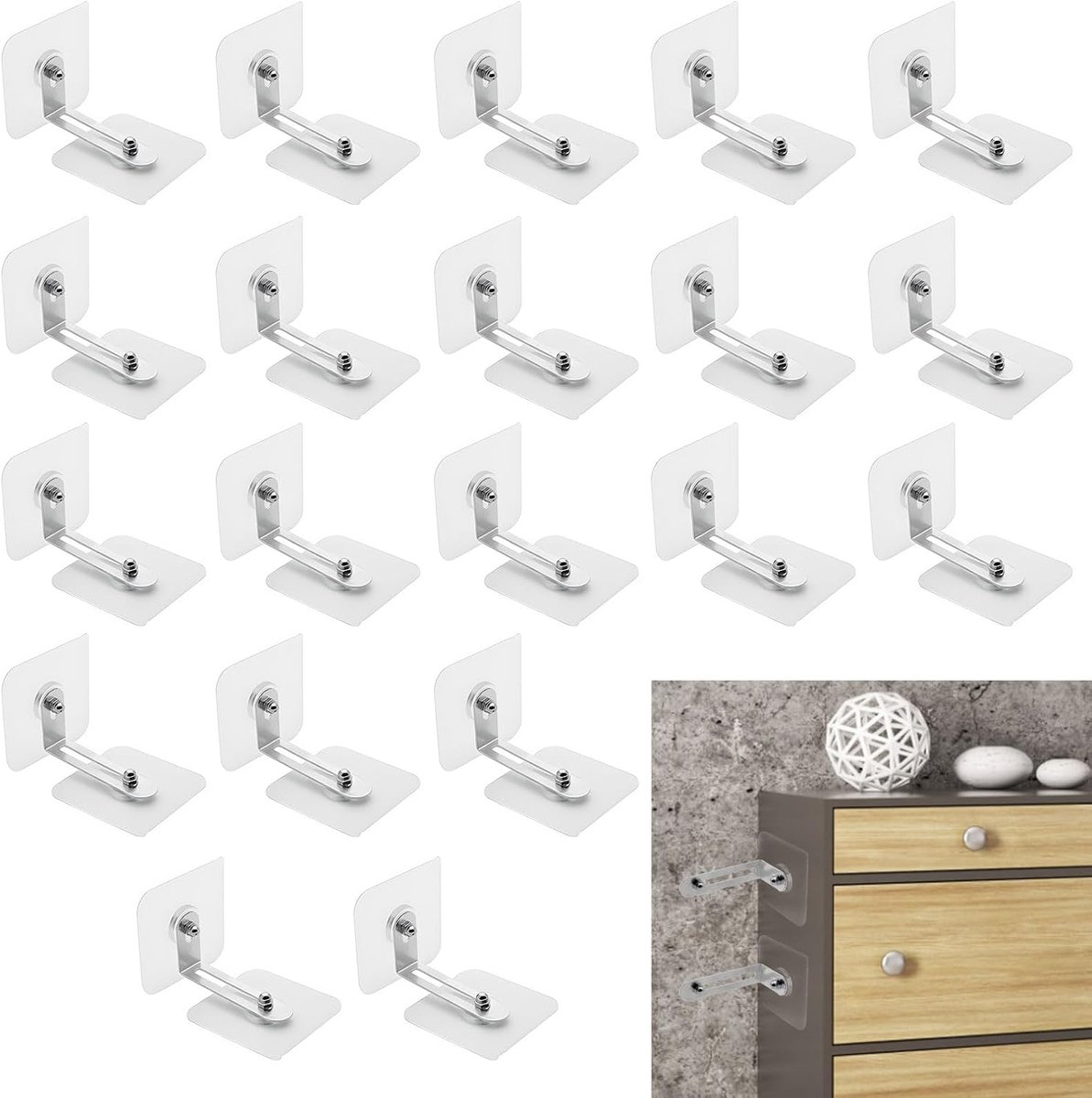 20 Pcs Tilt Protection Furniture Wall Anchors Self Adhesive Anti Tip Furniture Anchors for Baby Proofing with - ShopVlot