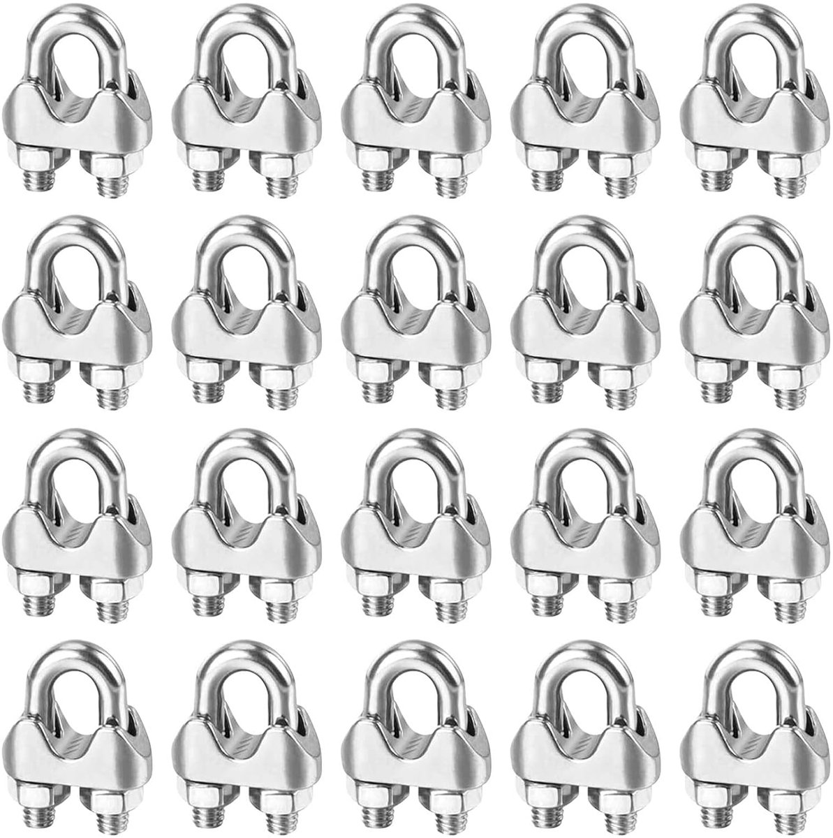SnelShoppen - 20 Stuks M6 Stalen Kabelclips U-Klemmen RVS Met Sluitmoeren Voor Tuin, Kledinglijn, Tuinhek, Kabelbevestiging, Binnen en Buiten