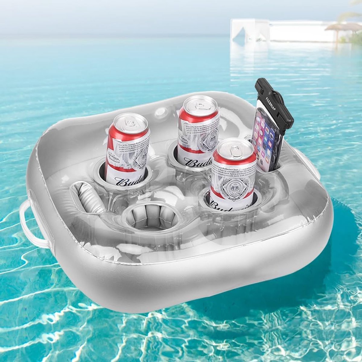 SnelShoppen - Opblaasbare Drankhouder voor in het Zwembad - 6 Vakken voor Bier, Snacks en Mobiele Telefoon - Ideaal voor Feest, Strand en Whirlpool -
