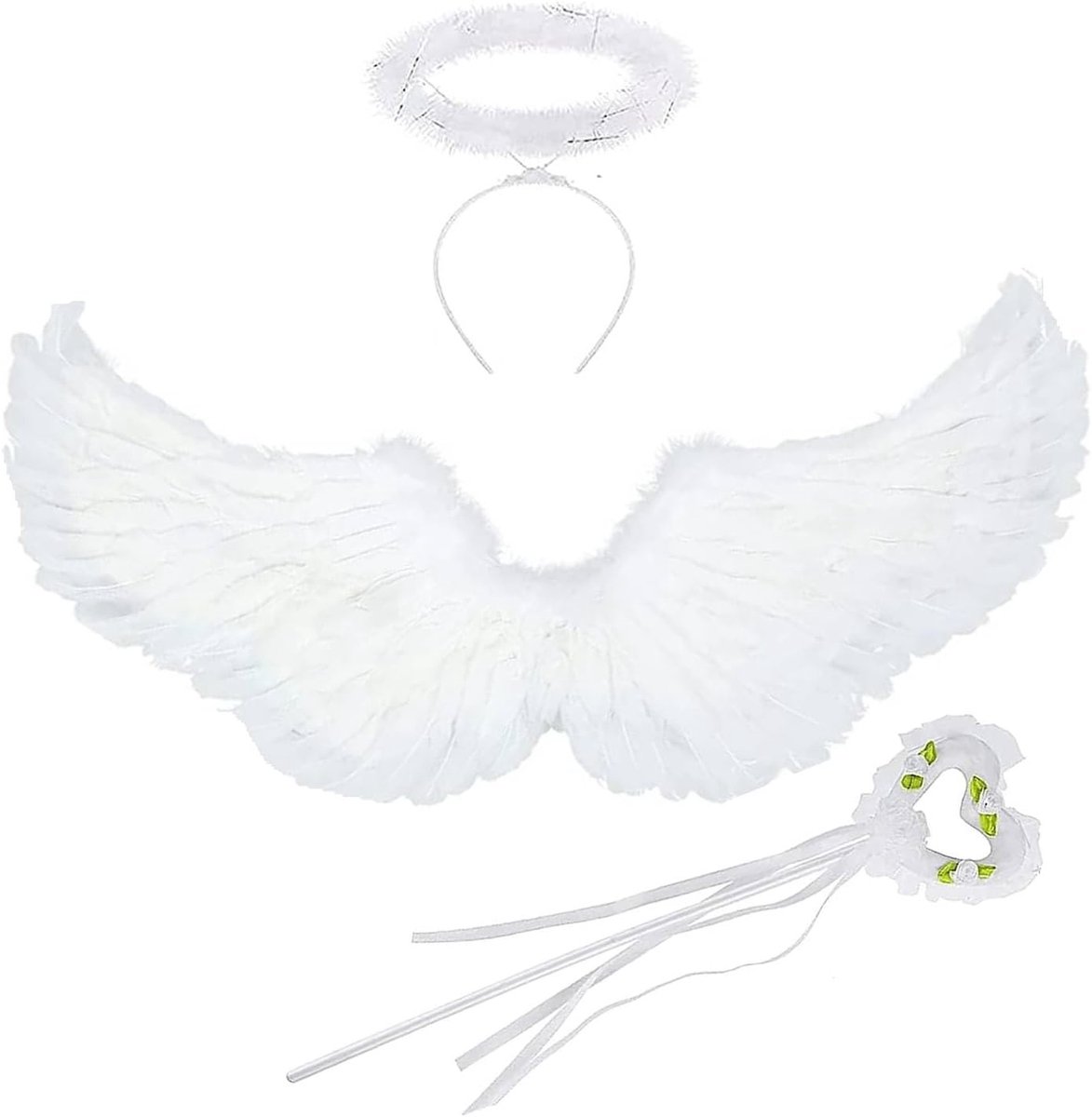 Witte Engel Vleugels Kostuum voor Vrouwen met Toverstok en Halo voor Carnaval en Halloween Feesten, Perfect voor Cosplay en Decoratie