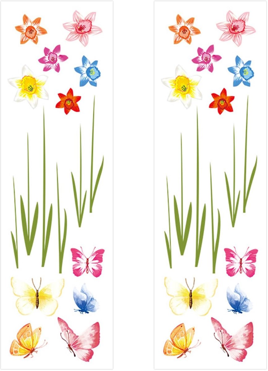 Dailygoods- Bloemenvlinderstickers 2 stuks - Zelfklevende Muurstickers - Woondecoratiestic