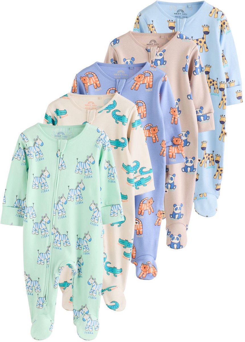 Next - Jongens - Set van 5 babypyjama's met tweewegritssluiting - Blauw