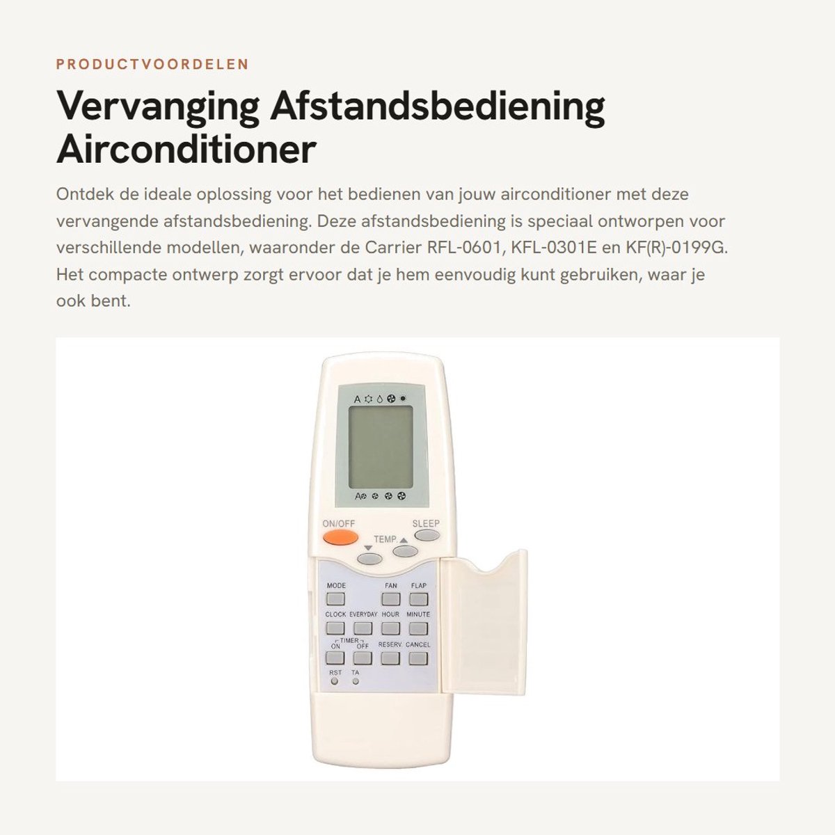 Dailygoods - Vervanging Afstandsbediening - Airconditioner - Handig en gebruiksvriendelijk - Compact formaat - Geschikt voor Carrier - Efficiënt bedie...