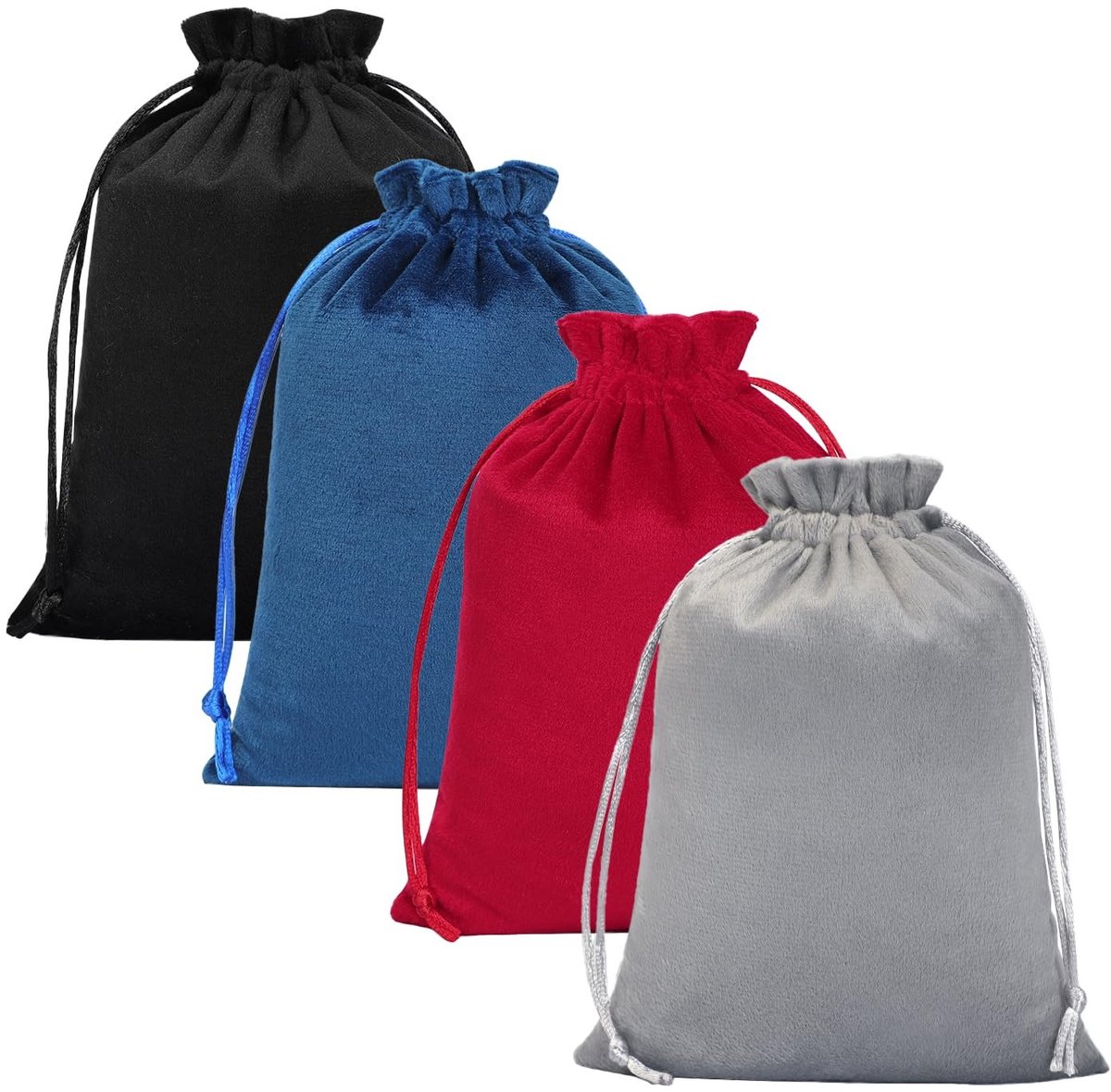 Dailygoods - 4 fluwelen cadeauzakjes 13 × 18 cm, zachte kleine trekkingzakjes, sieradenzakjes en tasjes voor kristallen, dobbelstenen, cadeaus, tarotkaarten, herbruikbare fluwelen opbergzakken
