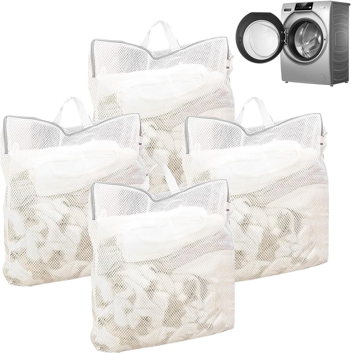 Wasnetjes met ritssluiting - Wit - 50 x 60 x 10 cm - Polyester waszakken voor wasmachine - Set van 4