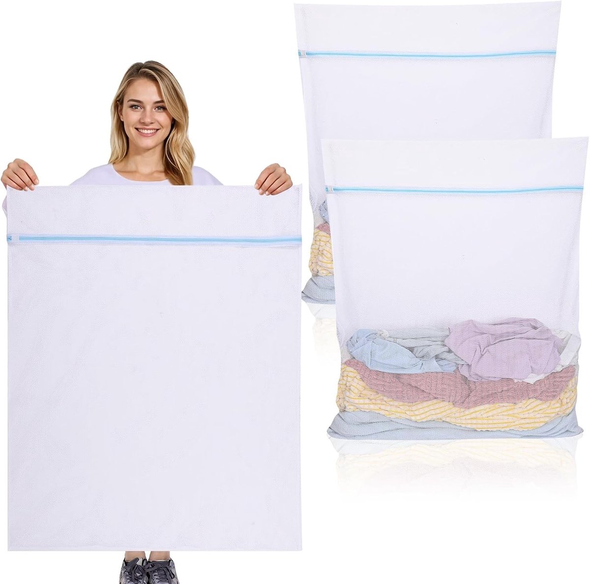 Wasnetjes met ritssluiting - Wit - 90 x 110 cm - Groot Polyester Wasnet - Voor Delicate Kleding en Dagelijks Gebruik