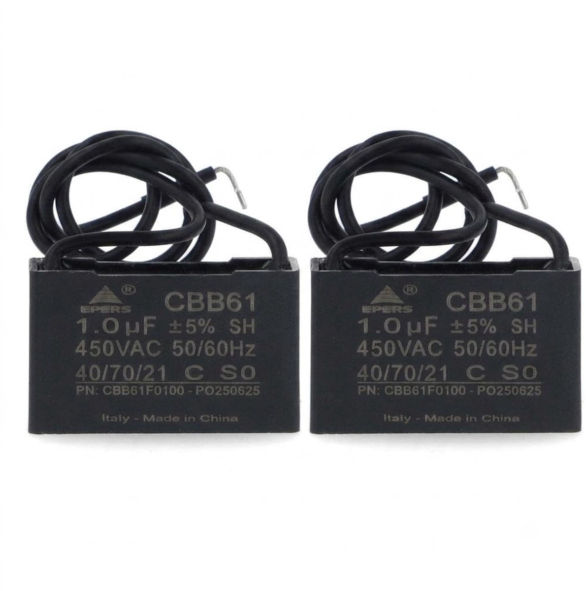 Switching capacitor and single-phase operation CBB61 1 uF 450 V, cable 10 cm, polypropylene film, 2 pieces - ShopVlot