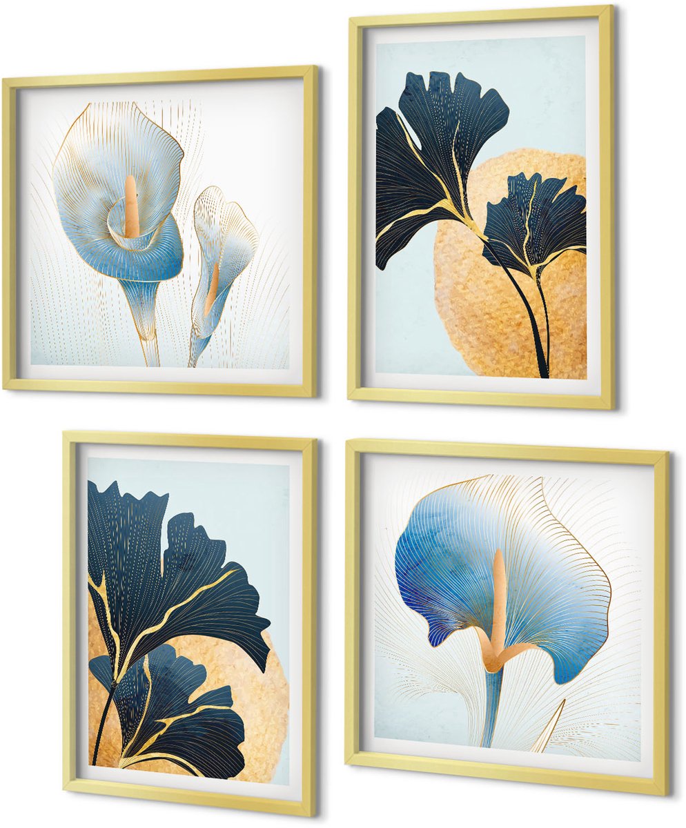 Coloray 4-Delige Schilderij Set - Citroenen Wachtwoord Over Wijn Portret van Frida Kahlo - 40 x 40 cm en 40 x 60 cm - Decoratieve Schilderijen - Woonkamer - Interieur - Moderne Wanddecoratie
