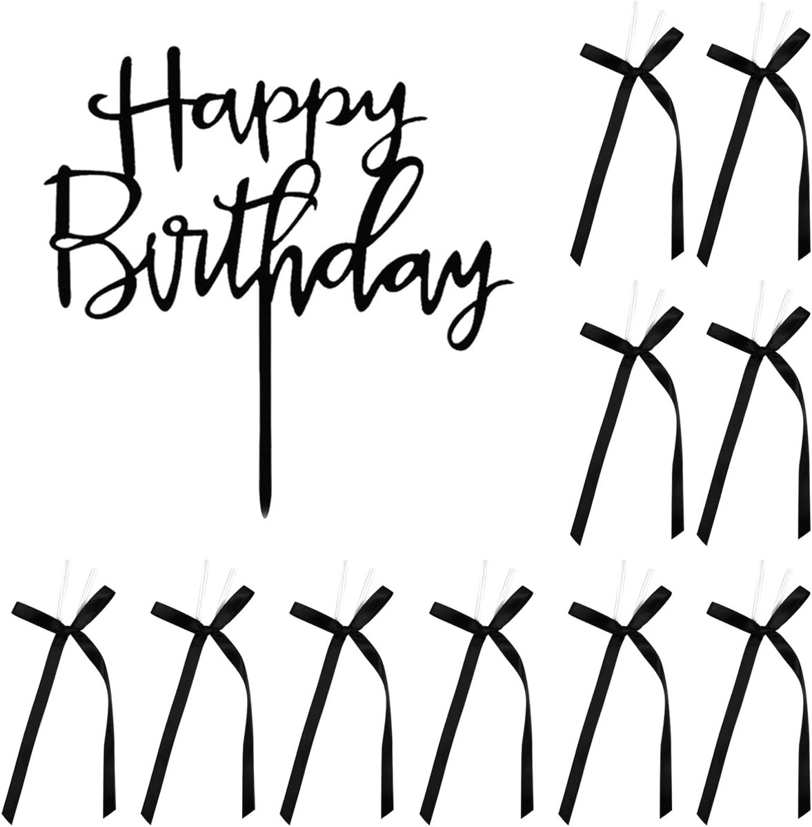 1 Piece Best For Birthday Card Use, 10 Black Bows, Acrylic Cake Plug-Ins, Creative Personalized Ornaments, Birthday - ShopVlot