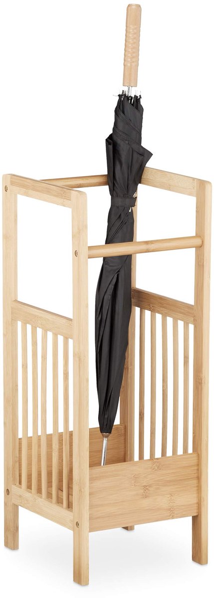 Famanu – Paraplubak van bamboe met 2 grepen, vierkant, afmetingen H x B x D: ca. 64 x 25 x 26,5 cm, voor wandelstokken en paraplu's, natuurkleur