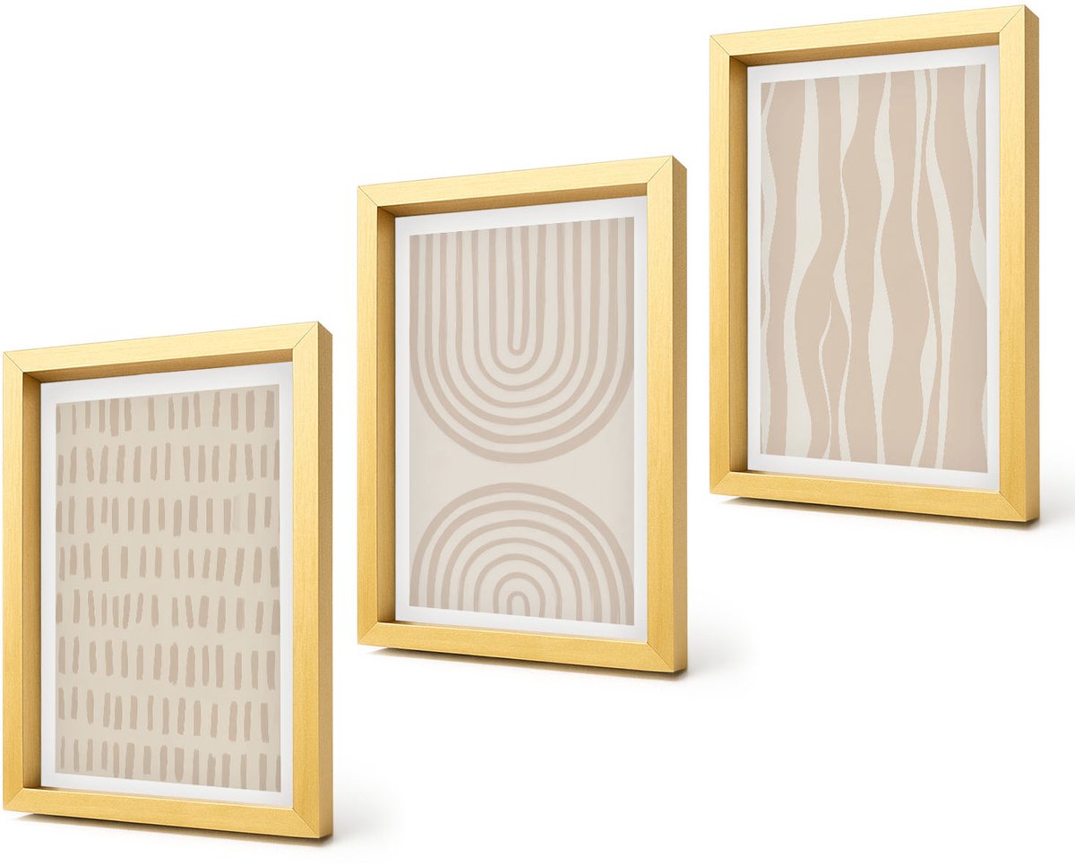 Coloray 4-Delige Schilderij Set - Abstracte patronen in beige en witte tinten. - 20 x 30 cm - Decoratieve Schilderijen - Woonkamer - Interieur - Moderne Wanddecoratie