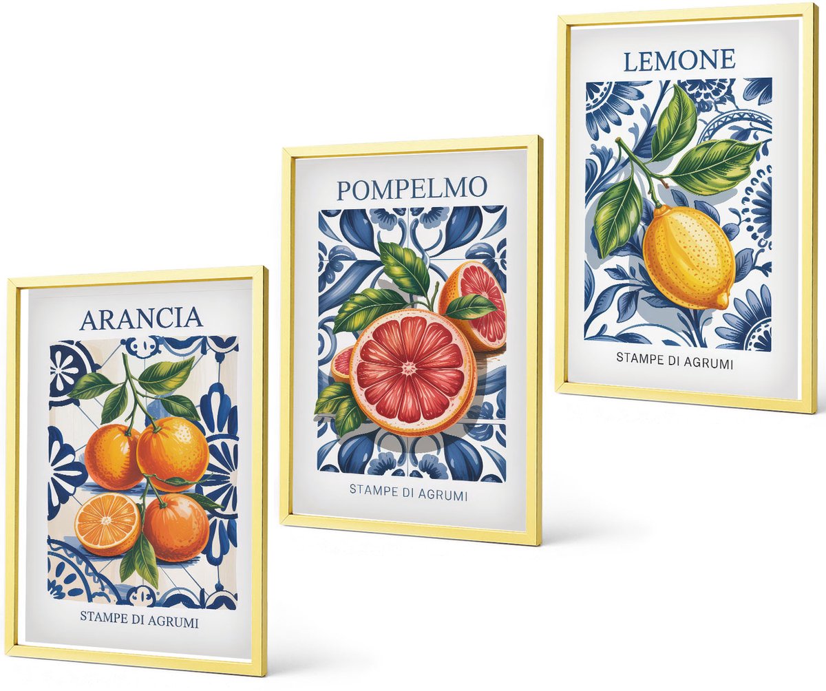 Coloray 3-Delige Schilderij Set - Zonnig Terras Met Citrusbomen En Potten. - 40 x 40 cm En 40 x 60 cm - Wanddecoratie - Muurdecoratie - Moderne Interieurdecoratie - Moderne Wanddecoratie