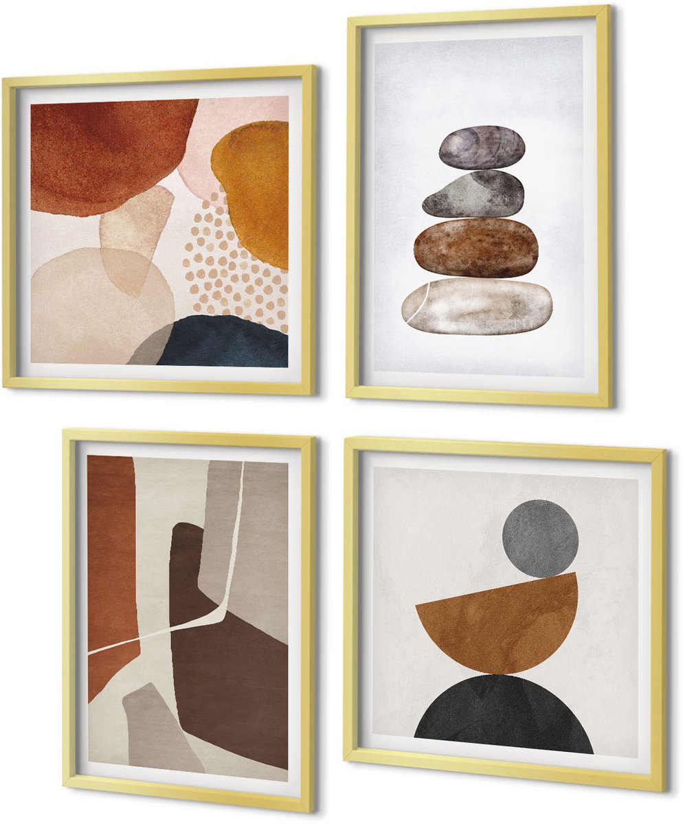Coloray 4-Delige Schilderij Set - Abstracte schilderijen, moderne decoraties - 40 x 40 cm en 40 x 60 cm - Decoratieve Schilderijen - Wanddecoratie - Hal
