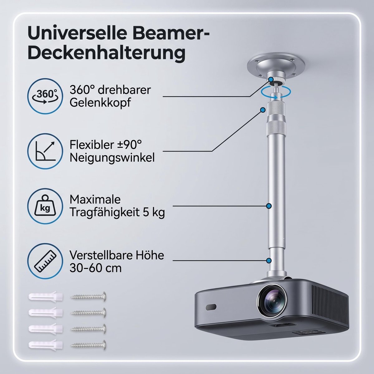 Beamer plafondbevestiging 360° instelbaar - wandbeugel - draagvermogen 5kg - ideaal voor huiskamer en kantoor - ShopVlot