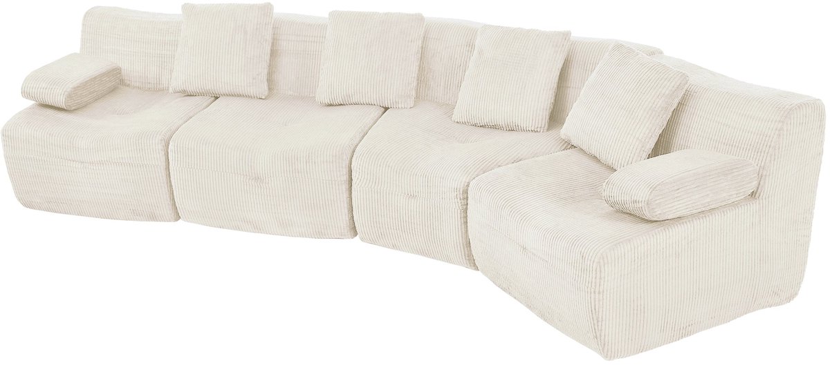 Merax Modulaire 4-Zits Bank - 311 cm - Lichtbeige Ribstof - 4 Losse Zitmodules - Diepe Zit - Zonder Montage