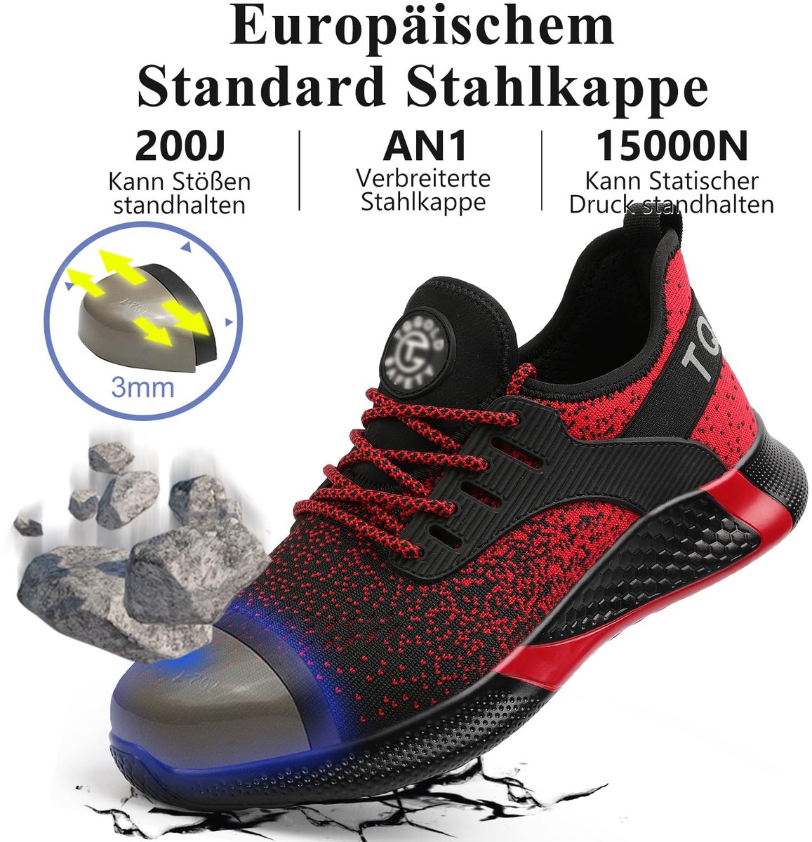 AONETIGER Veiligheidsschoenen voor dames en heren, lichte werkschoenen, 8195 rood, 39 EU - ShopVlot