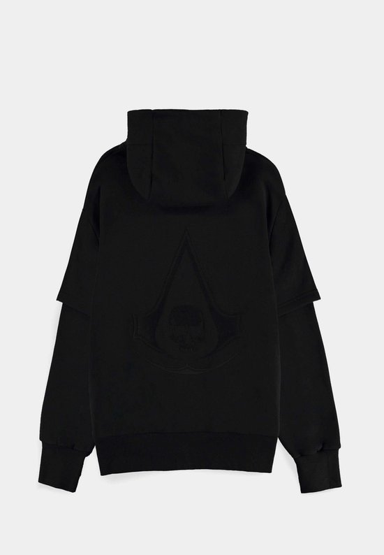 Zwarte hoodie met op de rug een Assassins Creed-logo met schedel.