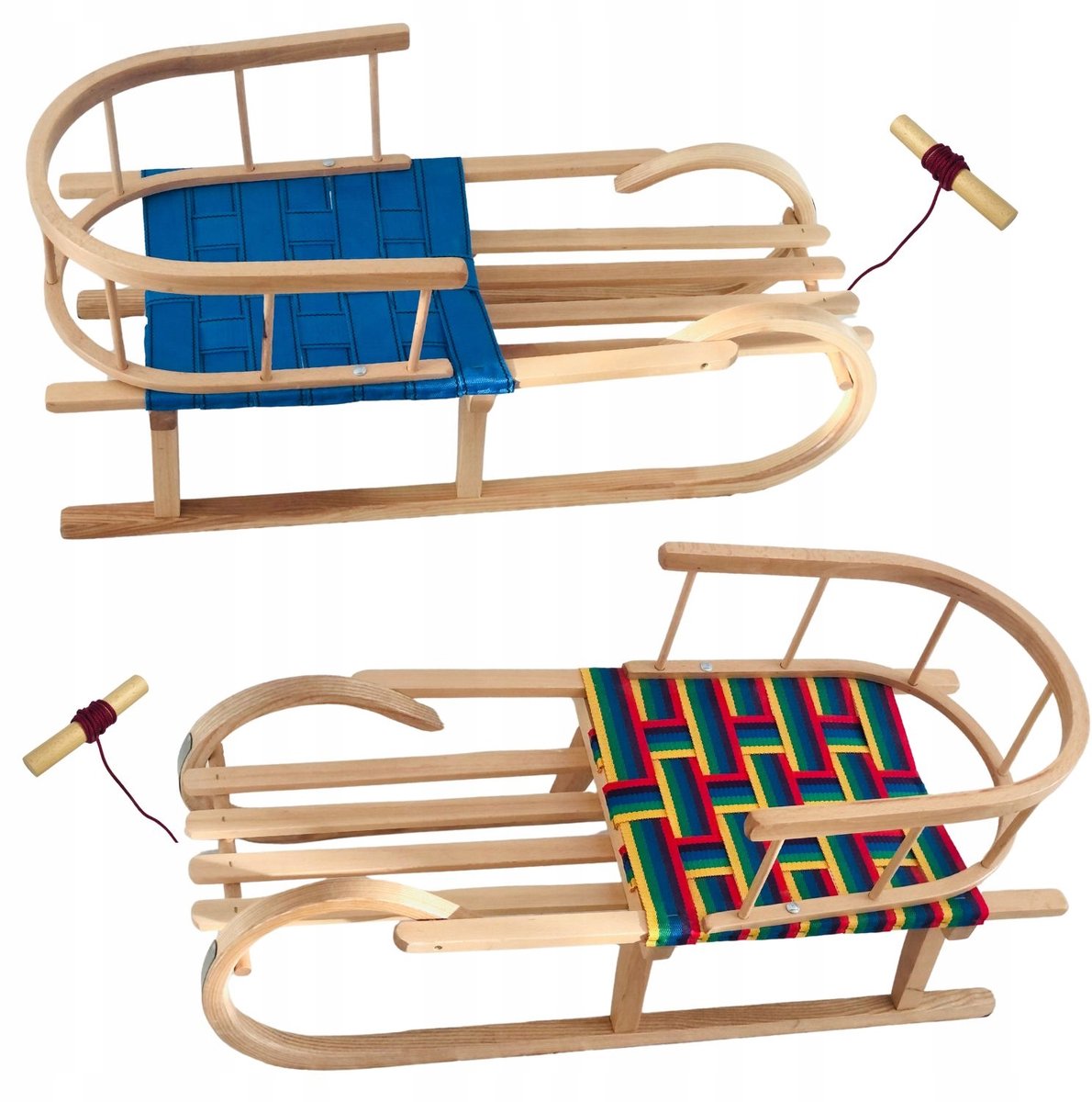 Houten slee met rugleuning en zitting - Schapenkop design