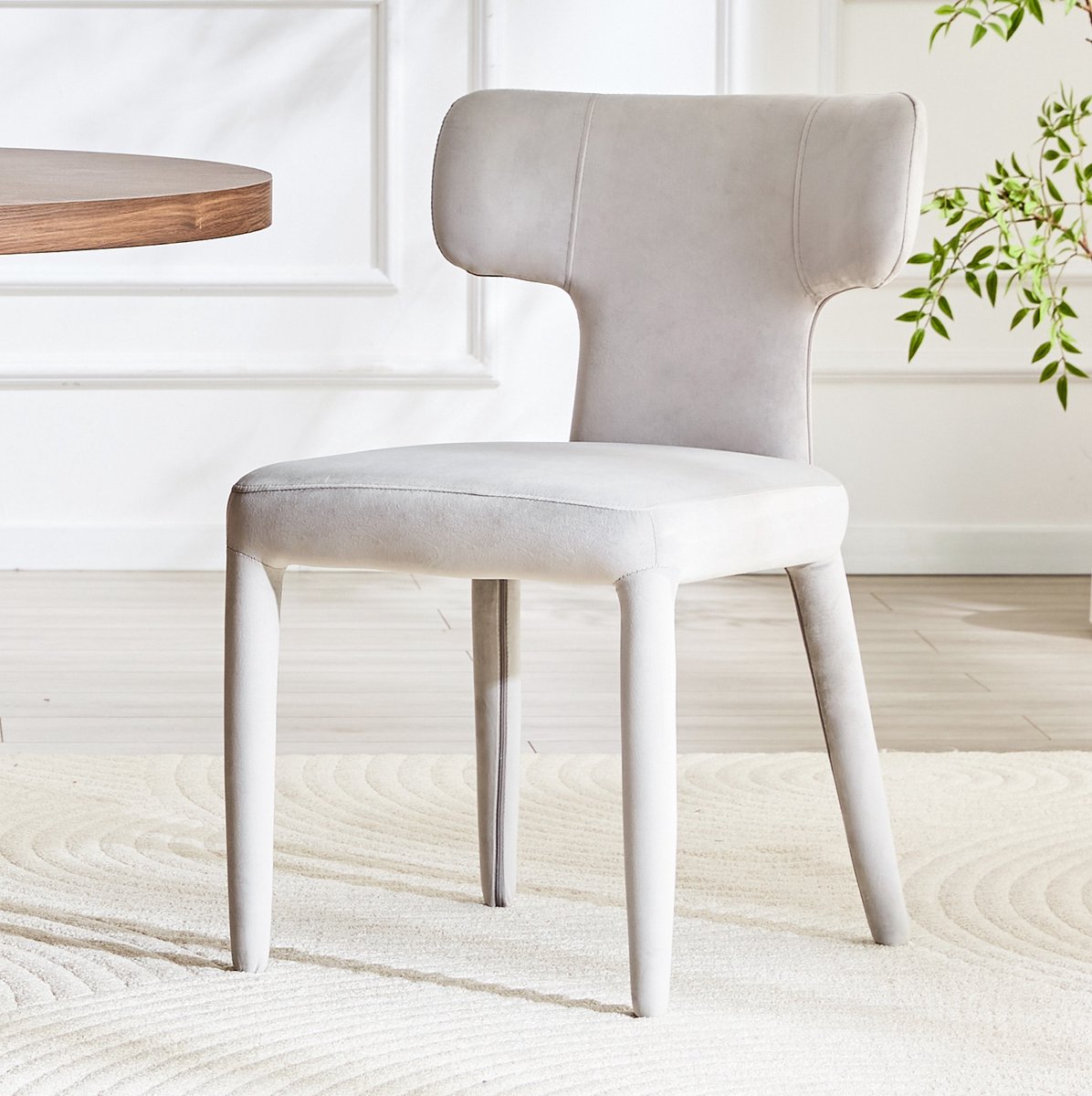 OKWISH Eetkamerstoel Set van 2 – T-vormige Rugleuning en Gevoerde Zitting – Voor Eetkamer, Keuken en Woonkamer – Stof – Lichtgrijs