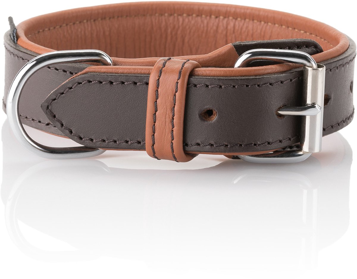 Knuffelwuff zachte echt lederen hondenhalsband met gespbescherming Detroit bruin/oranjebruin 50-58cm, 3,8cm