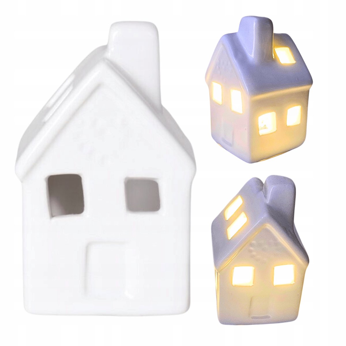 Klein wit keramiek LED huisje 5x5x8 cm