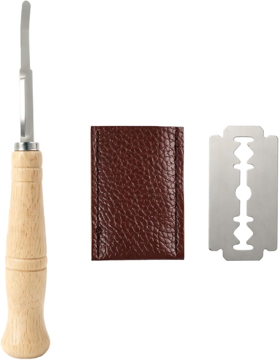 Bakkermes 19 cm - 5 verwisselbare roestvrijstalen messen - handgemaakte houten handgreep - professioneel snijden - ShopVlot