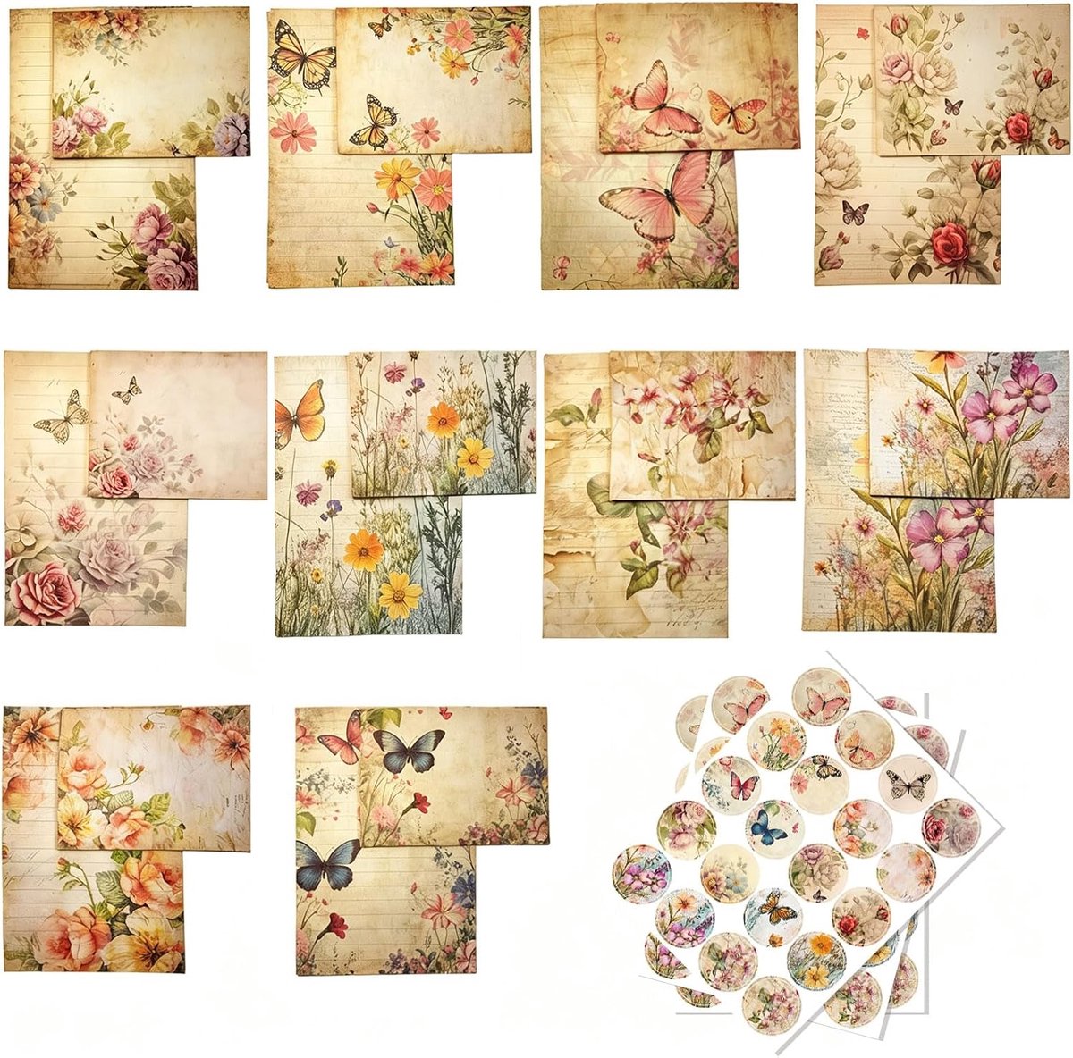Vintage briefpapier set 160 stuks - met envelop - 10 verschillende ontwerpen - perfect voor persoonlijke berichten - ShopVlot