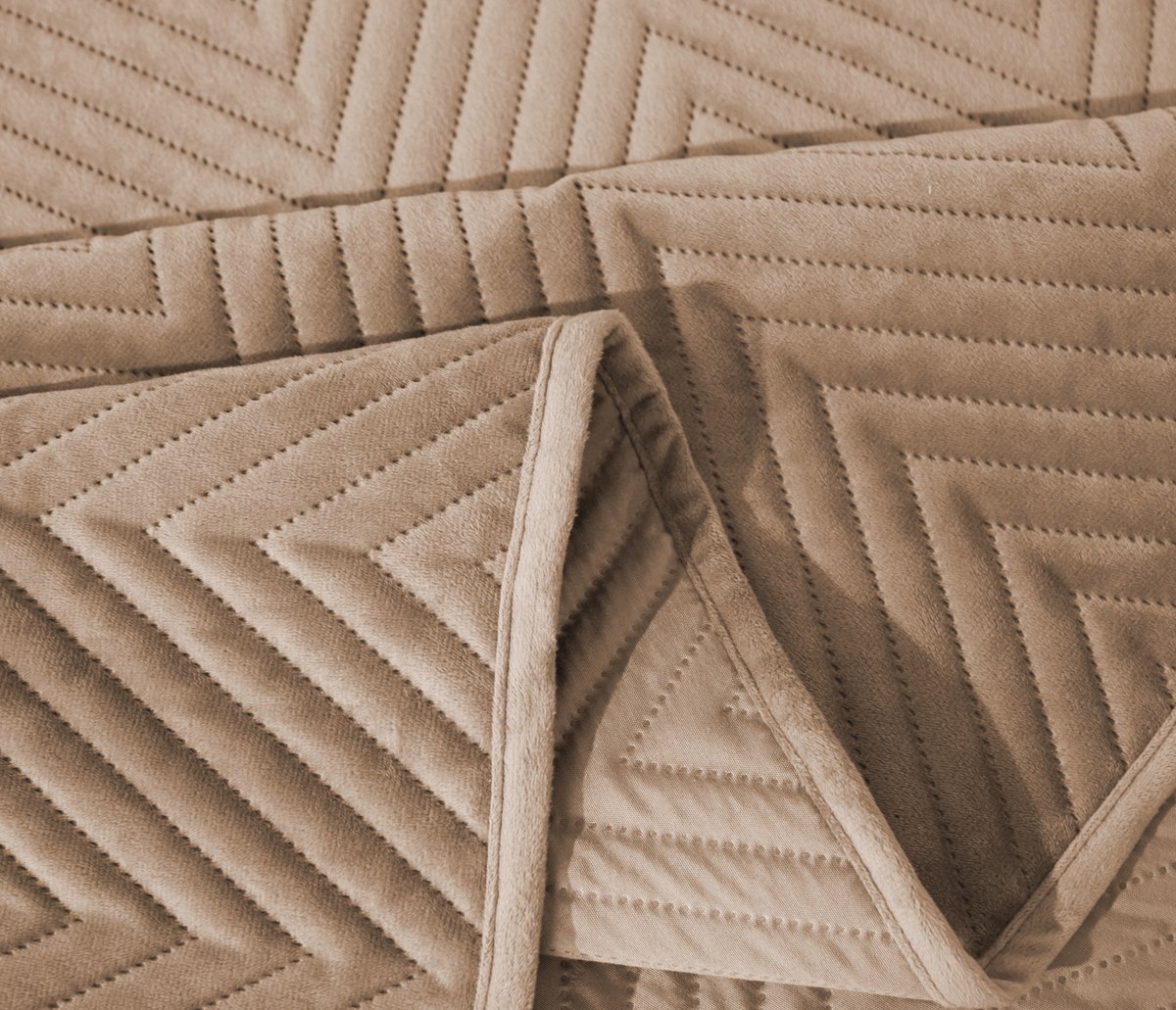 Luxe Velours Dekbedovertrek 200x220cm Visgraat Donker Beige