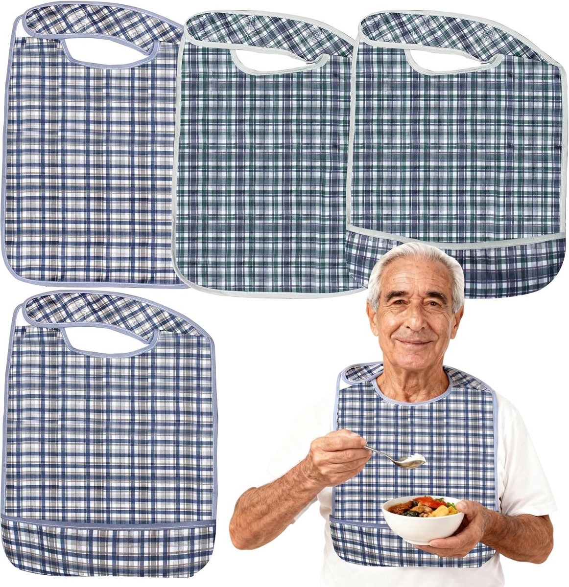 Volwassen slabbetjes set van 4 - waterdicht - wasbaar en herbruikbaar - perfect voor ouderen - ShopVlot