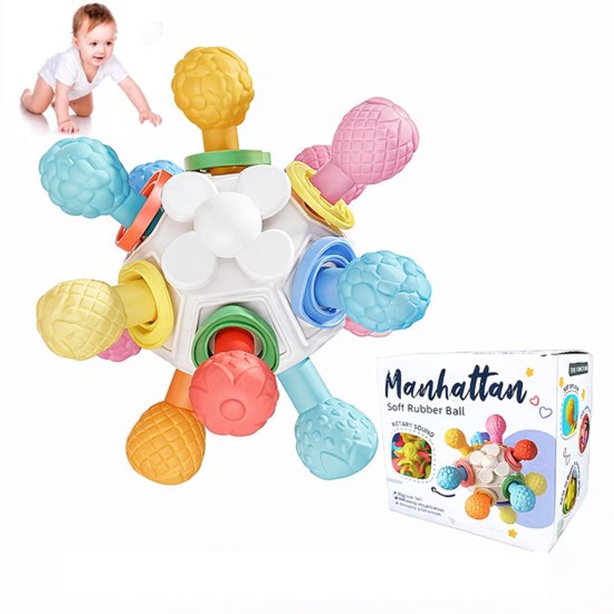 Casalora Baby Speelgoed – Bijtspeelgoed – Montessori Sensorisch Speelgoed – Babyspeelgoed Vanaf 6 Maanden – Grijpspeelgoed – Cadeau voor Baby – Wit