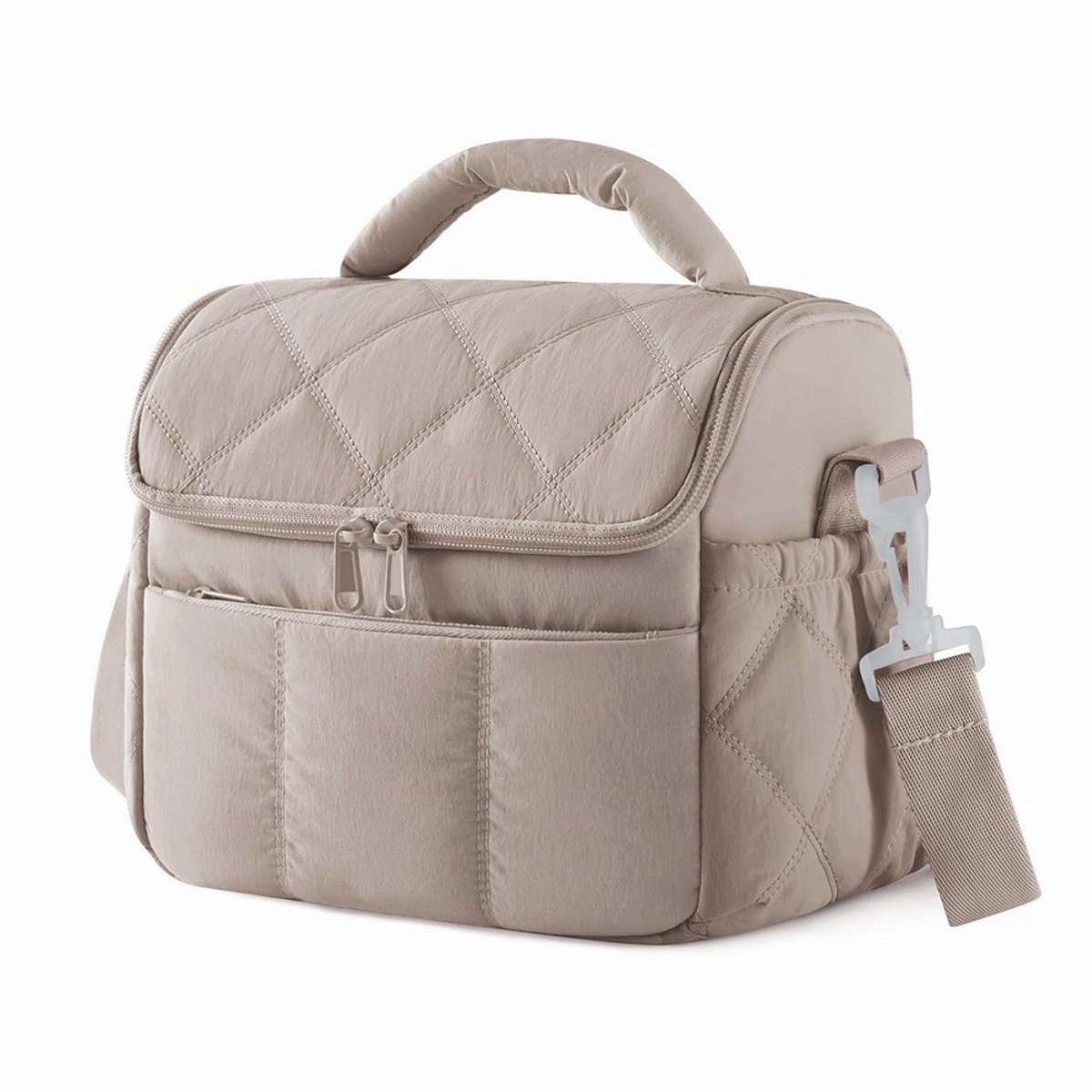 Geïsoleerde lunchtas voor dames, schattige gewatteerde lunchbox, lichtgewicht, gevoerd, waterdicht, herbruikbaar, geschikt voor werk, picknicks en reizen, camelkleur.