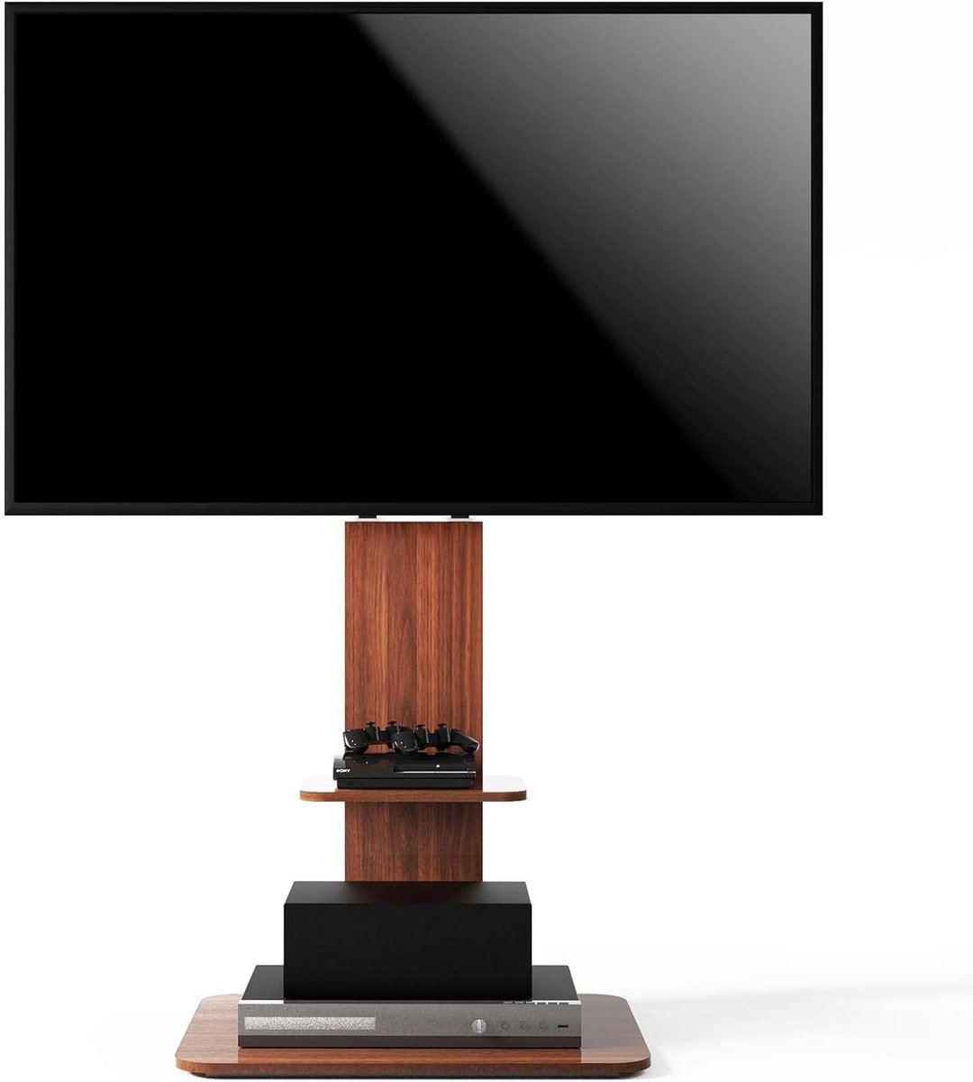 Tv-standaard - Zwart/Bruin - Hoogte Verstelbaar - Houten en IJzeren Constructie - Voor 32-65 Televisies