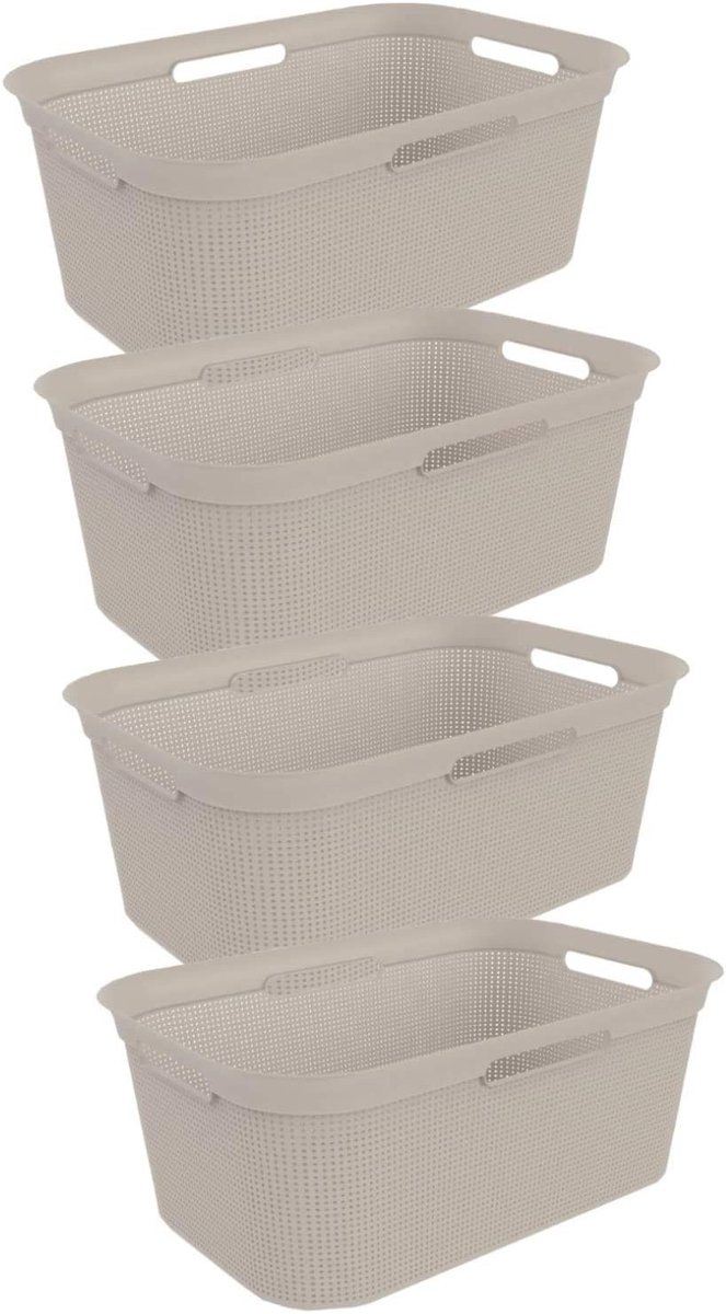 Famanu – Set van 4 wasmanden van 40 liter, kunststof (PP) BPA-vrij, beige, 4 x 40l, 59.6 x 39.6 x 23.2 cm