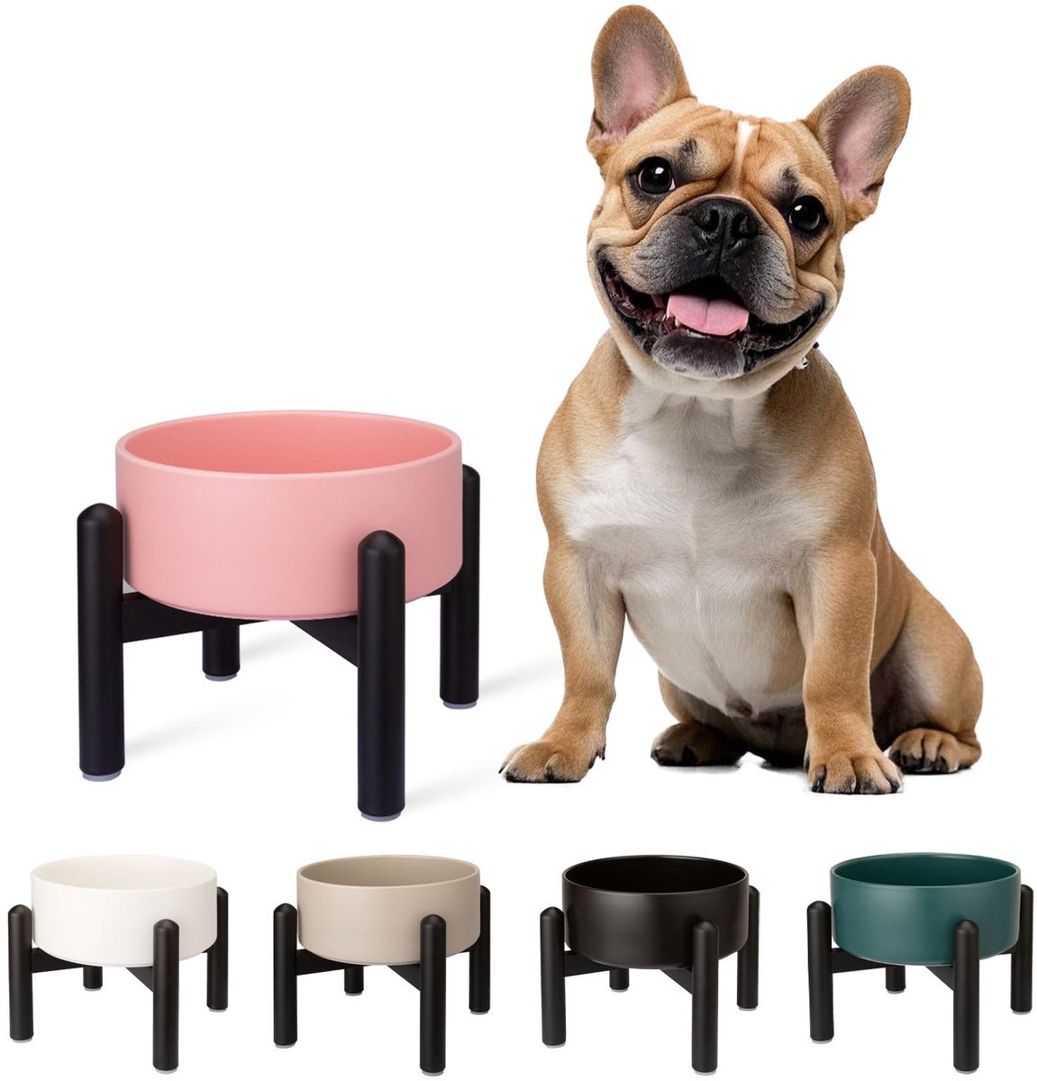 Famanu – Verhoogde keramische hondenbak met roestvrijstalen standaard, 16 inch, 2 kopjes (850 ml), voor kleine tot middelgrote honden, roze