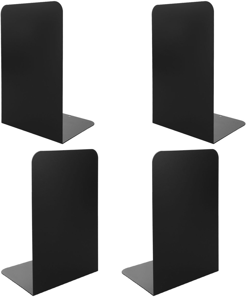 Famanu Zware metalen boekensteun, set van 4 stuks, L-vormige boekensteunen met antislipmat, ideaal voor thuiskantoor, bibliotheek of boekenplank Zwart