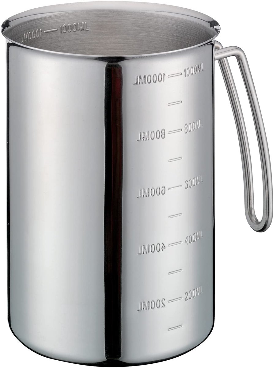 Famanu – Maatbeker met handvat van roestvrij staal, zilver, 1L, afmetingen: 16cm x 13cm x 15cm