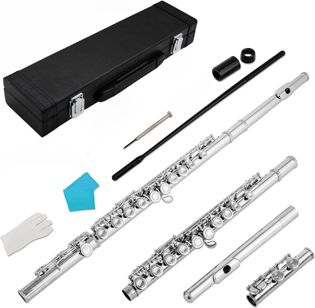 flute, Obturato hole 16 holes C flute silver plated flute with housing and accessories Suitable for beginners and - ShopVlot