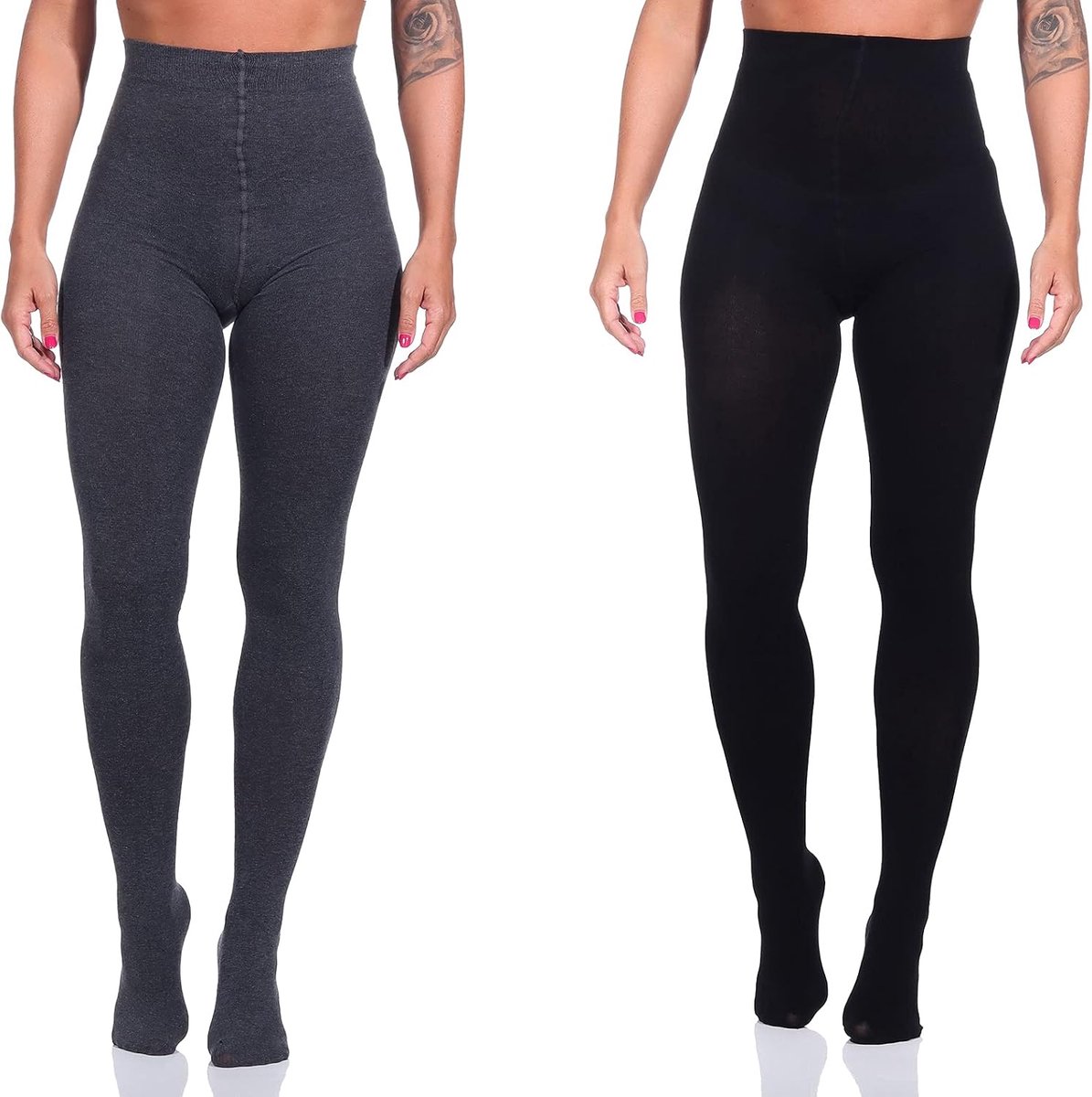 Pack of 2 Women's Cotton Knitted Tights Opaque Black - ShopVlot