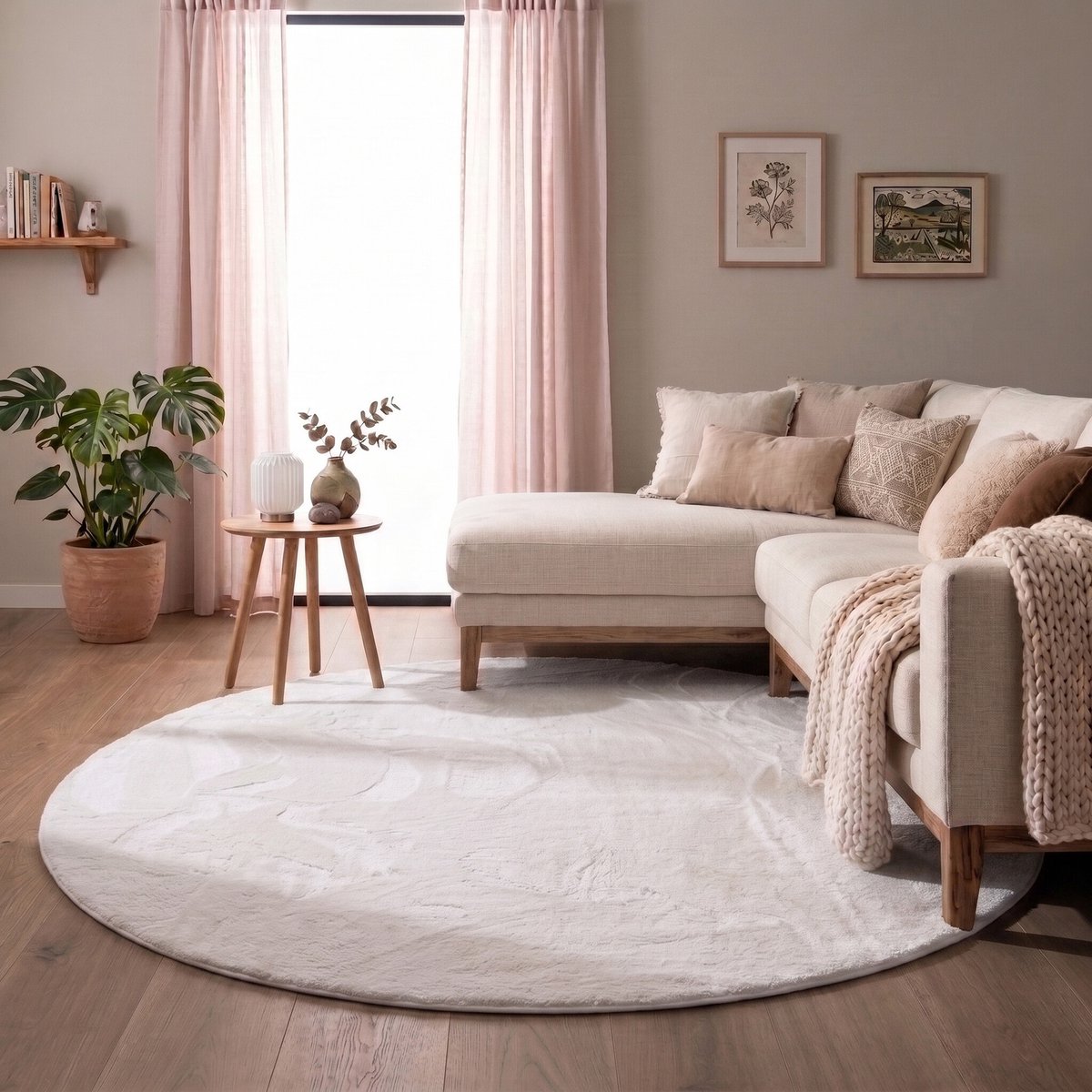NATURL. Rond laagpolig vloerkleed - Cozy Wit - Ø 230cm
