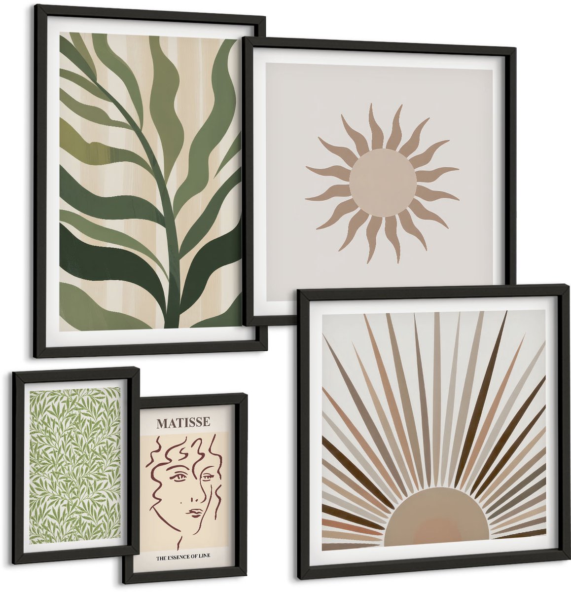Tulup 4-Delige Schilderij Set - Stijlvolle afbeeldingen met plantmotieven en abstracte patronen. - 50 x 50 cm, 20 x 30 cm en 40 x 60 cm - Decoratieve Muurdecoratie - Slaapkamer - Wanddecoratie