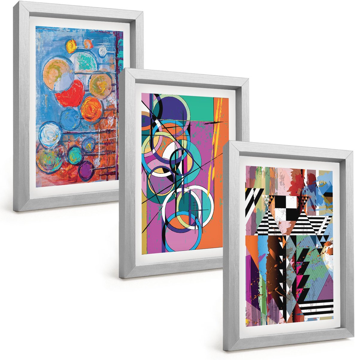 Tulup 4-Delige Schilderij Set - Kleurrijke abstracties met cirkels en geometrische patronen - 20 x 30 cm - Wanddecoratie - Moderne Interieurdecoratie