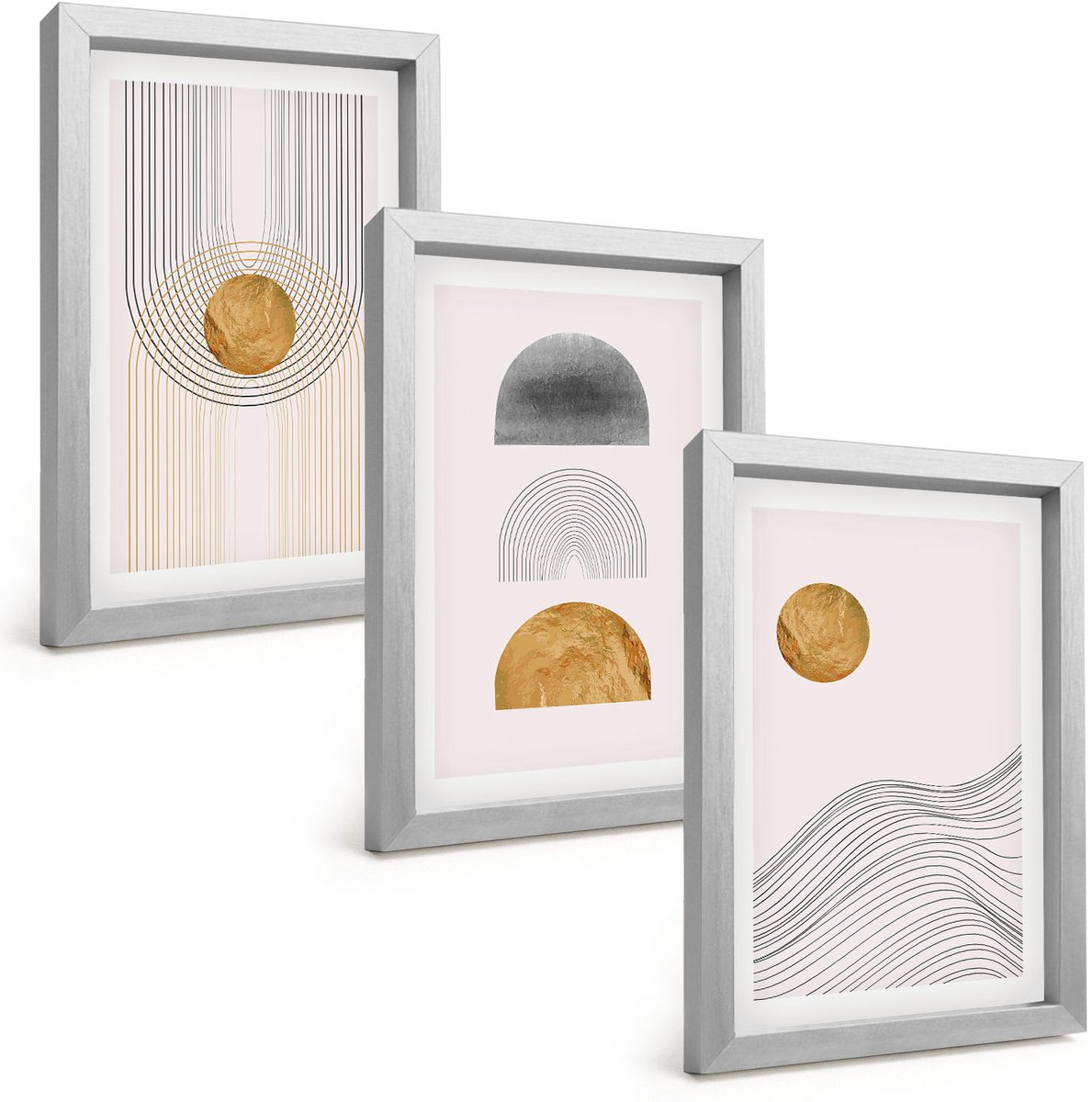 Tulup 4-Delige Schilderij Set - Abstracte vormen en lijnen in beige en grijze tinten. - 20 x 30 cm - Muurdecoratie - Wanddecoratie - Hal