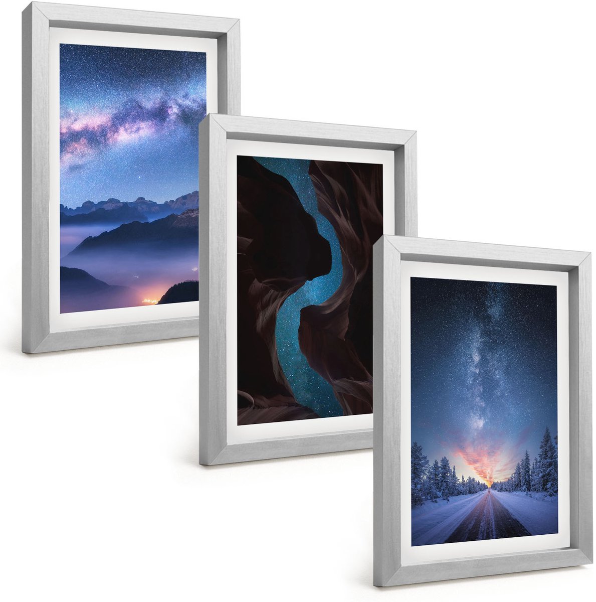 Tulup 4-Delige Schilderij Set - Nachtelijke hemel, bergen, kloof en winterlandschap - 20 x 30 cm - Decoratieve Schilderijen - Woonkamer - Interieur - Woonkamer Decoratie