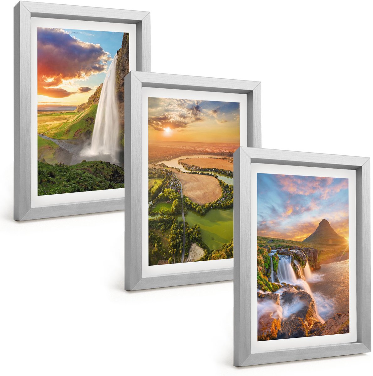 Tulup 4-Delige Schilderij Set - Watervallen, berglandschappen en rivieren bij zonsondergang - 20 x 30 cm - Muurdecoratie - Wanddecoratie - Slaapkamer - Stijlvolle Muurdecoratie