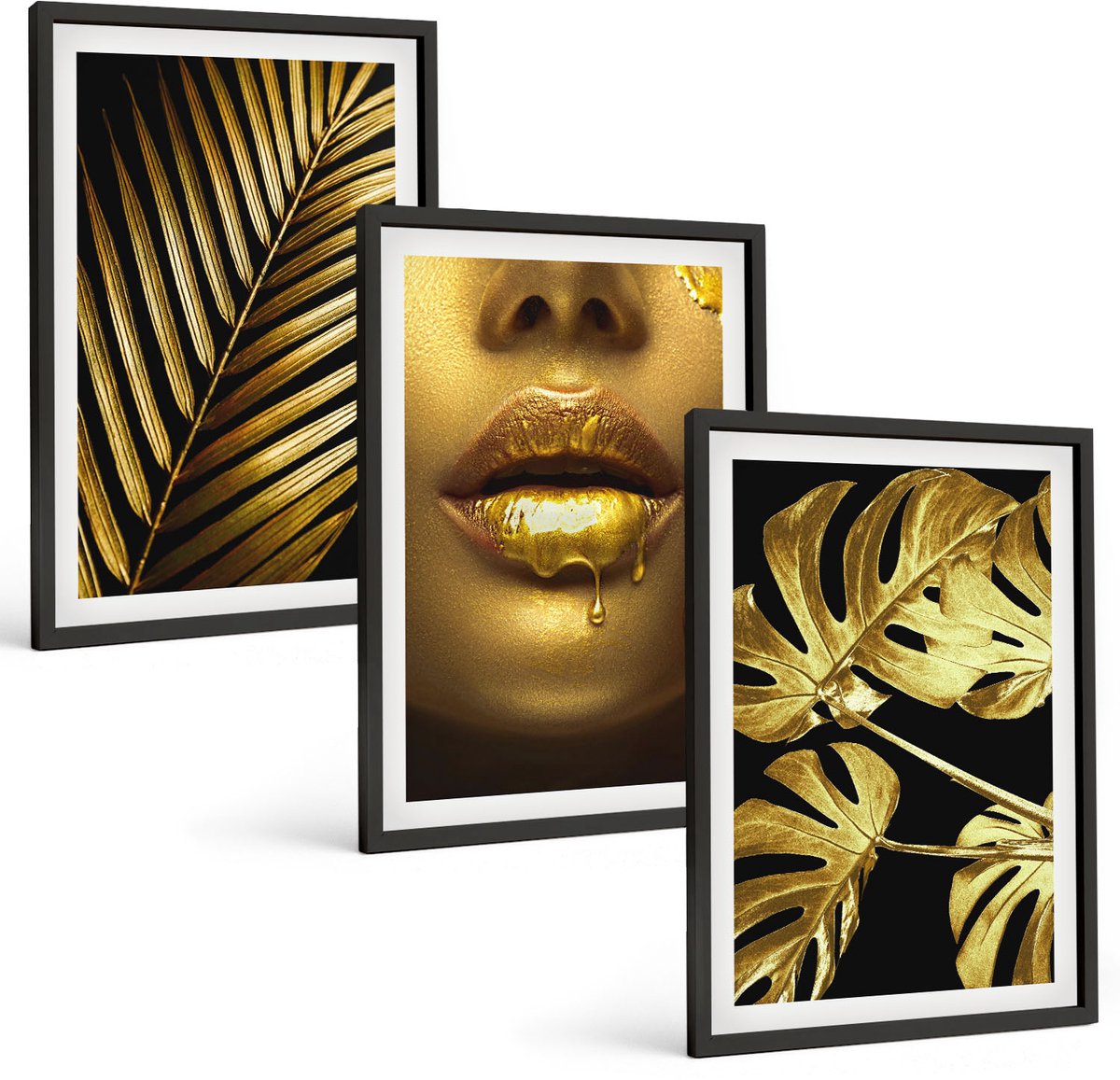 Tulup 4-Delige Schilderij Set - Palmbladeren Vrouwengezicht Monsterabladeren - 40 x 60 cm - Wanddecoratie - Woonkamer Decoratie - Interieur Decoratie