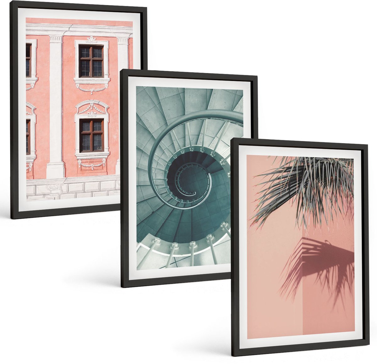 Tulup 4-Delige Schilderij Set - Pastelkleurige architectuur en spiraalpatronen - 40 x 60 cm - Wanddecoratie - Muurdecoratie - Woonkamer - Moderne Wanddecoratie