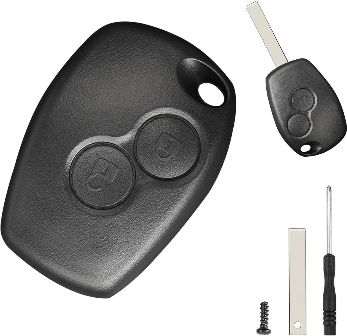 Sleutelhoes 2-delig met 2-knops afstandsbediening - Geschikt voor Renault Clio, Kangoo, Master, Modus, Trafic, Dacia - ShopVlot