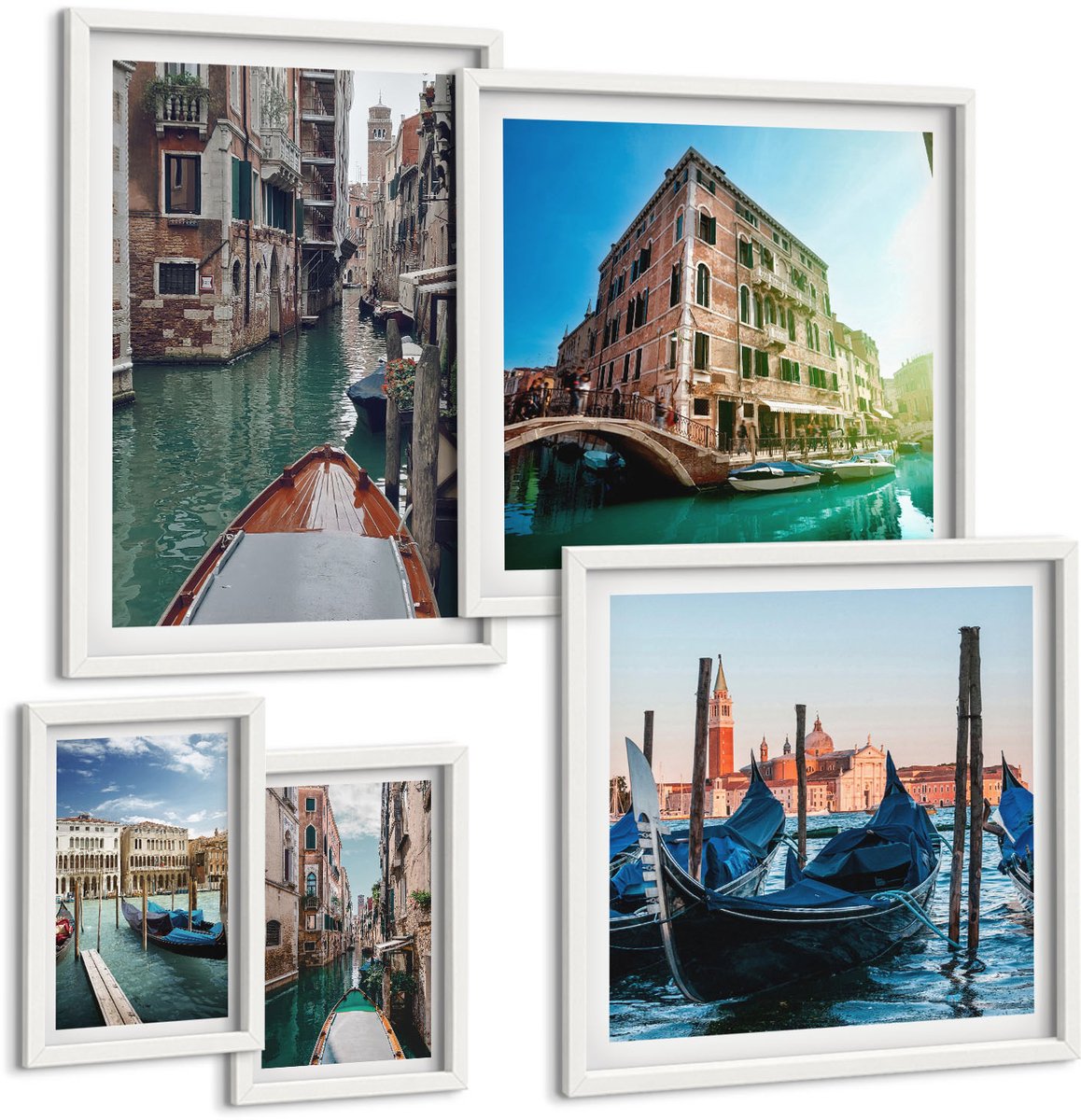 Tulup 4-Delige Schilderij Set - De kanalen van Venetië en de charmante gondels in de stad. - 50 x 50 cm, 20 x 30 cm en 40 x 60 cm - Stijlvolle Muurdecoratie - Kantoor - Interieur Decoratie