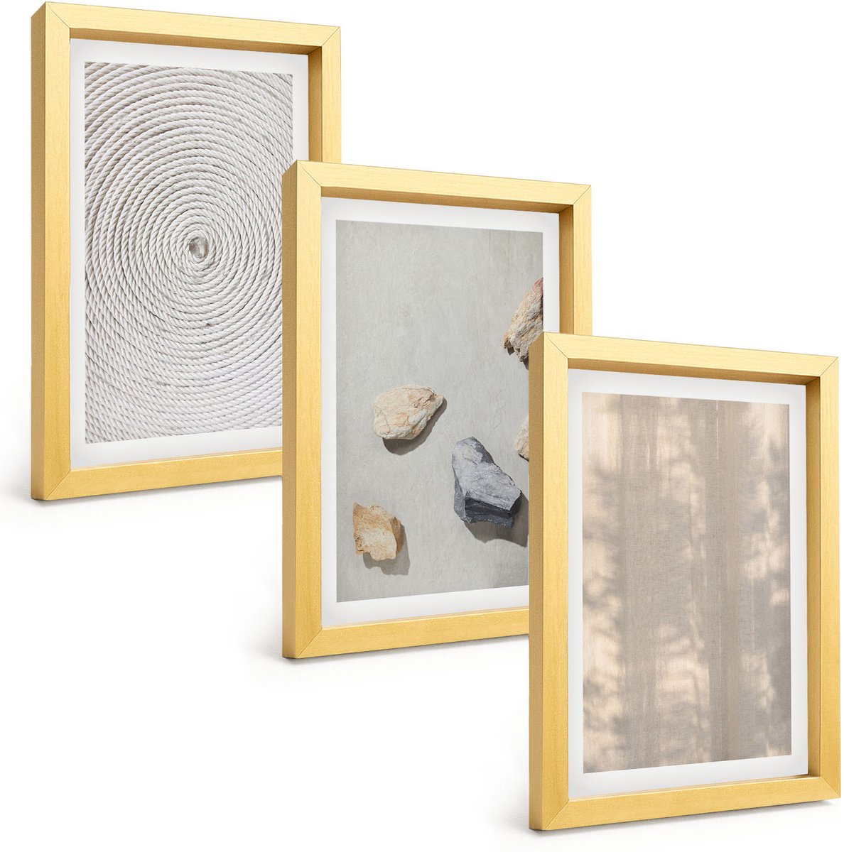 TULUP 4-Delige Schilderij Set - Boho-texturen, natuurlijke structuren - 20 x 30 cm - Wanddecoratie - Moderne Interieurdecoratie - Decoratieve Schilderijen Gouden lijst