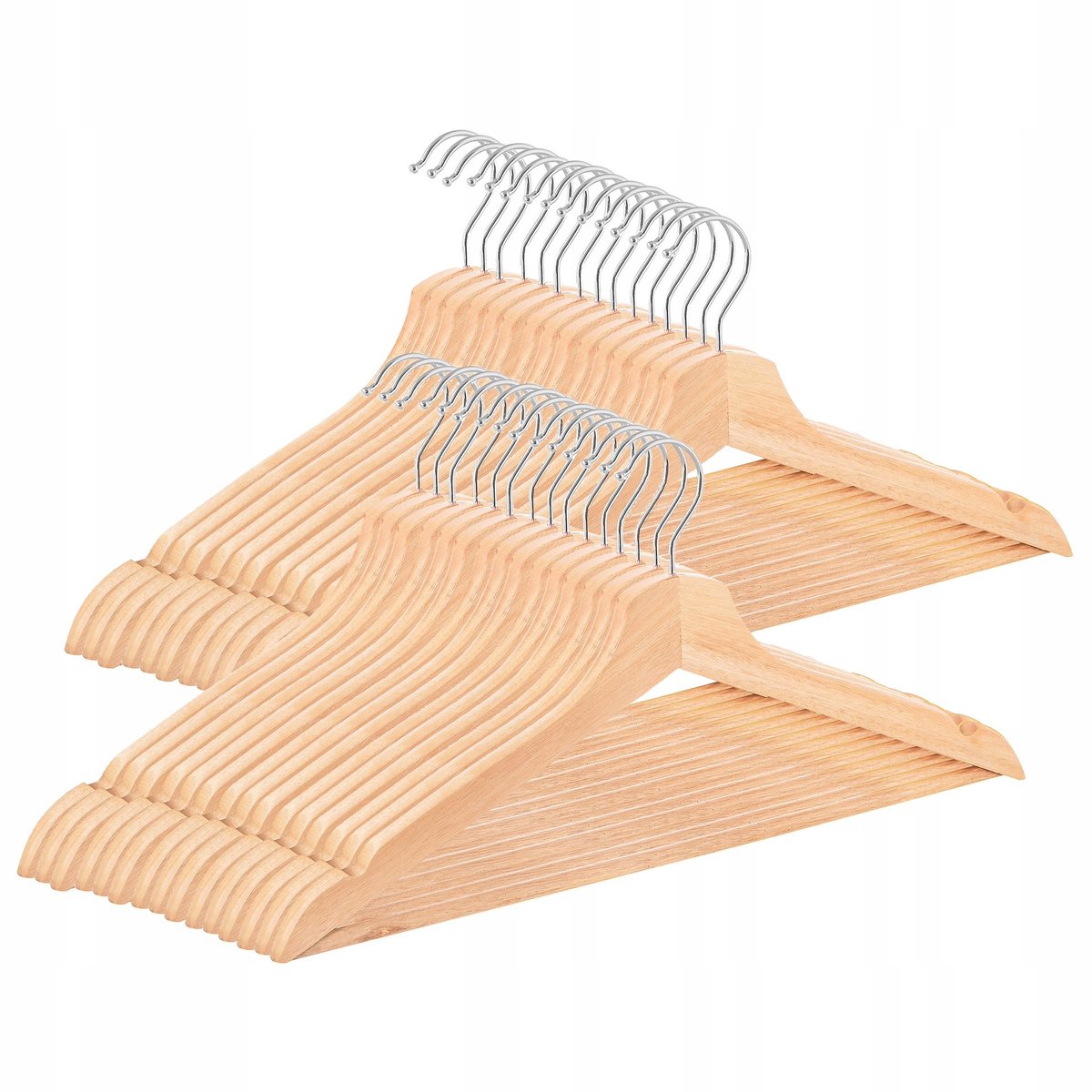 30x Houten Kledinghangers Set - Natuurlijk Hout - 43cm Breed